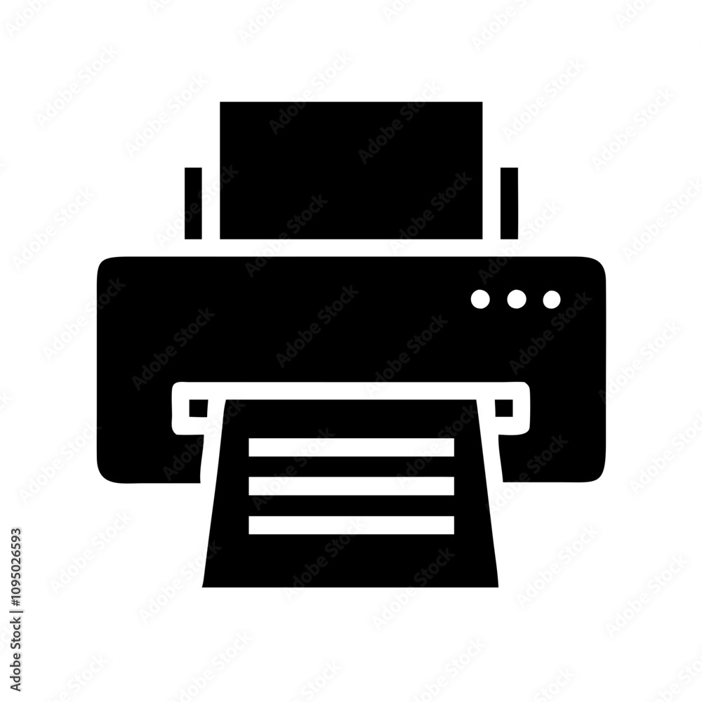 Minimalist black flat printer icon featuring a clean and modern design. The icon showcases a simplified silhouette of a printer, suitable for digital applications, websites, mobile a Minimalist black flat printer icon featuring a clean and modern design. The icon showcases a simplified silhouette of a printer, suitable for digital applications, websites, mobile a