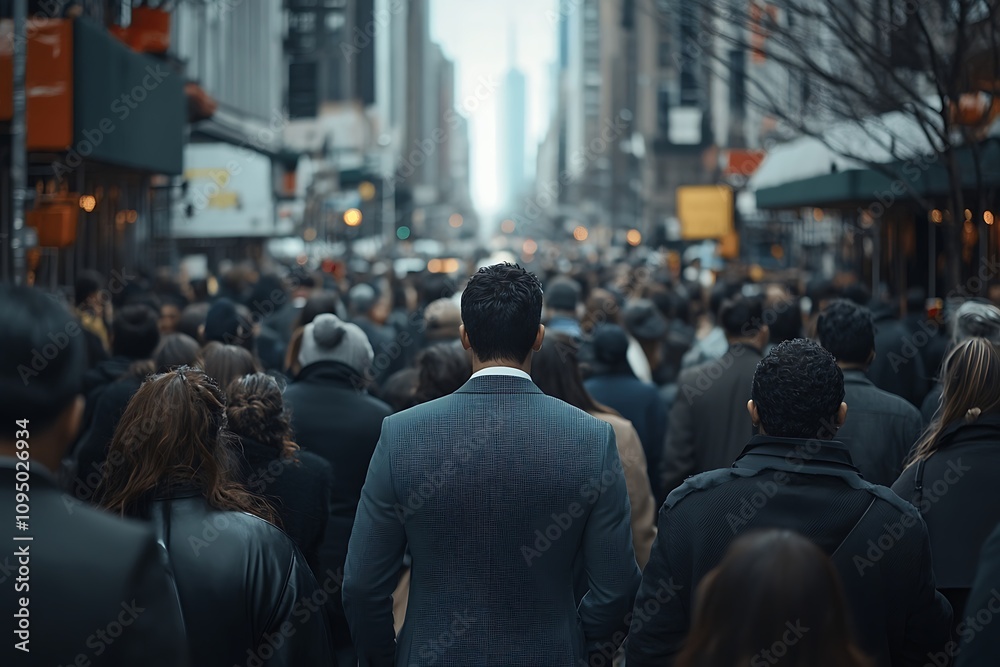 Anonymous Professional Walking Amidst Winter Metropolis Crowd Anonymous Professional Walking Amidst Winter Metropolis Crowd