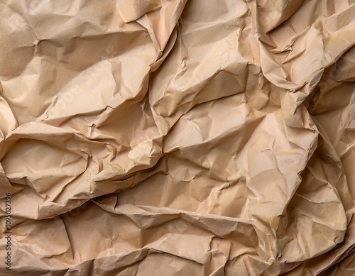 Wallpaper Mural Close-up of a crumpled recycled paper texture in neutral beige tones, with detailed creases and folds creating an abstract pattern for a natural, eco-friendly background Torontodigital.ca