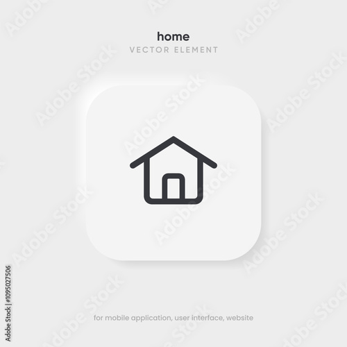 Minimal modern home, homepage, base, main page, house push button icon emblem symbol, sign. 3d blue home icon. Mobile app icons. Device UI UX mockup. Isolated vector elements.