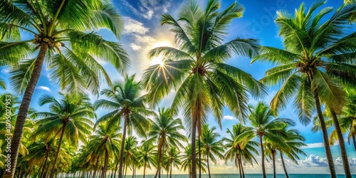 Lush Palm Trees Silhouetted Against a Clear Blue Sky - A Serene Tropical Scene Evoking Relaxation and Paradise Feelings for Travel and Nature Themes