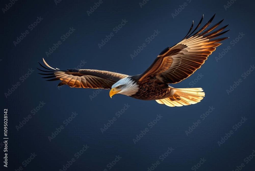 Obraz premium Eagle's Flight An eagle in flight with feathers shimmering in ho