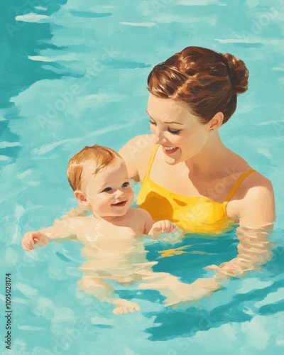Mother and baby swimming together in a pool family bonding indoor relaxation summer vibes joyful moments