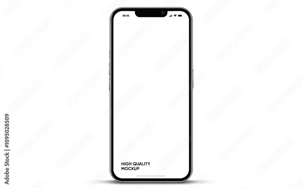 Realistic smartphone mockup. Mobile phone vector with isolated on white background. Device front view. 3D mobile phone with shadow. Realistic, high quality smart phone mockup for ui ux presentation.