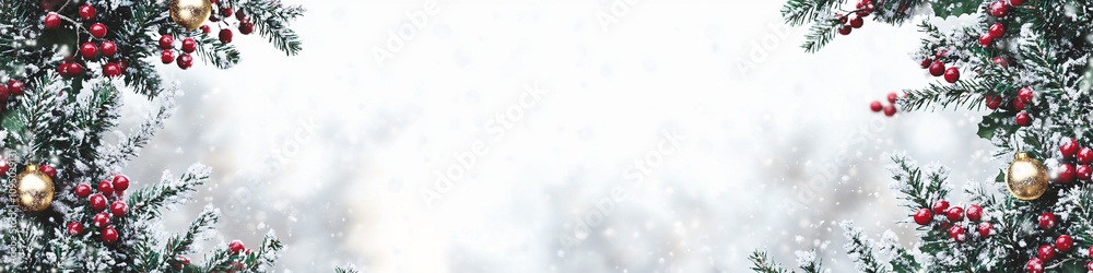 Pine tree branches with pine cones web header red berries christmas banner with copy space for text evergreen garlands xmas celebration Pine tree branches with pine cones web header red berries christmas banner with copy space for text evergreen garlands xmas celebration
