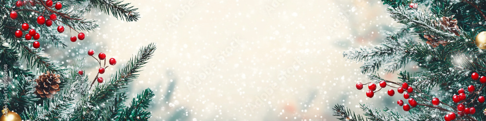 Pine tree branches with pine cones web header red berries christmas banner with copy space for text evergreen garlands xmas celebration Pine tree branches with pine cones web header red berries christmas banner with copy space for text evergreen garlands xmas celebration