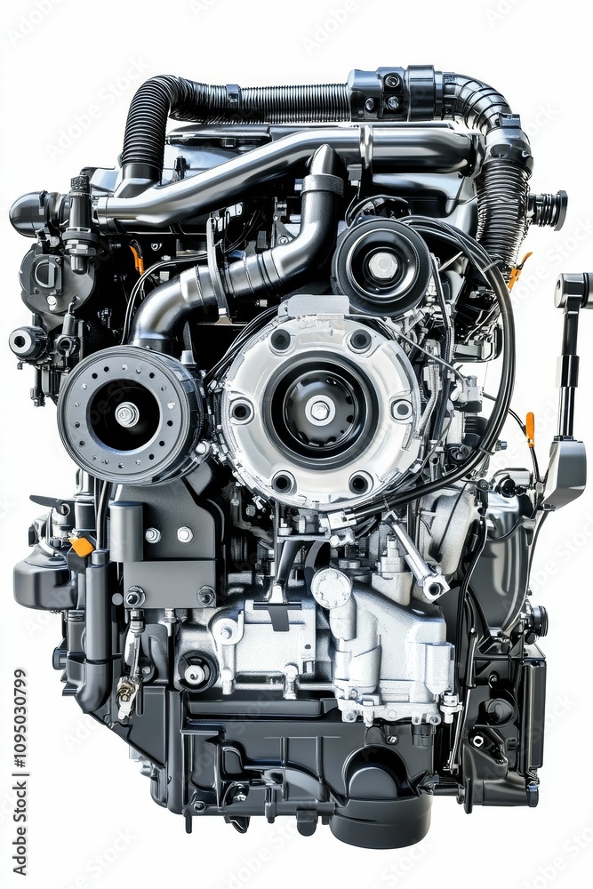 Detailed automotive engine, isolated, complex machinery. Detailed automotive engine, isolated, complex machinery.