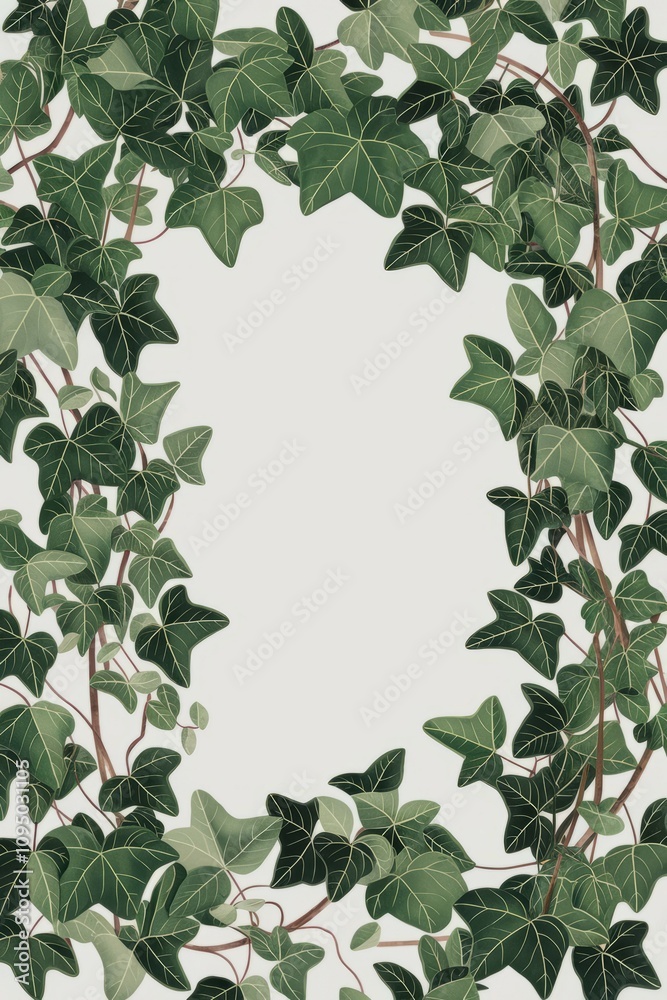 Fototapeta premium Ivy frame border. Lush green ivy leaves create a natural frame, perfect for invitations or elegant designs. Symbolizes growth and enduring love.