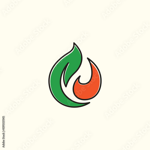 Biogas energy logo with Fire and leaf element