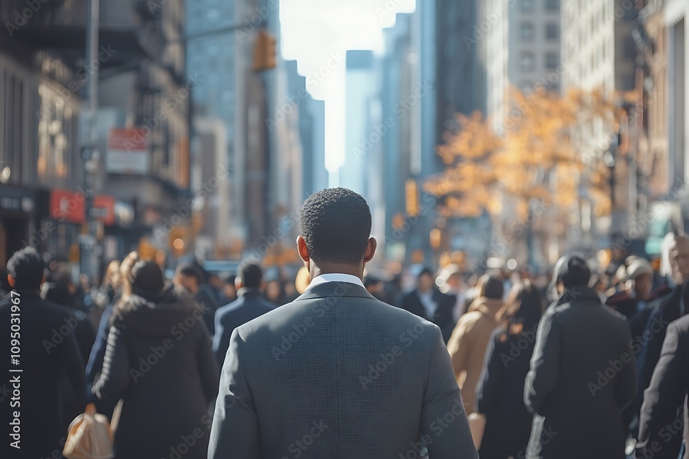 Back View Man Walking Downtown City Street Metropolitan Career Back View Man Walking Downtown City Street Metropolitan Career
