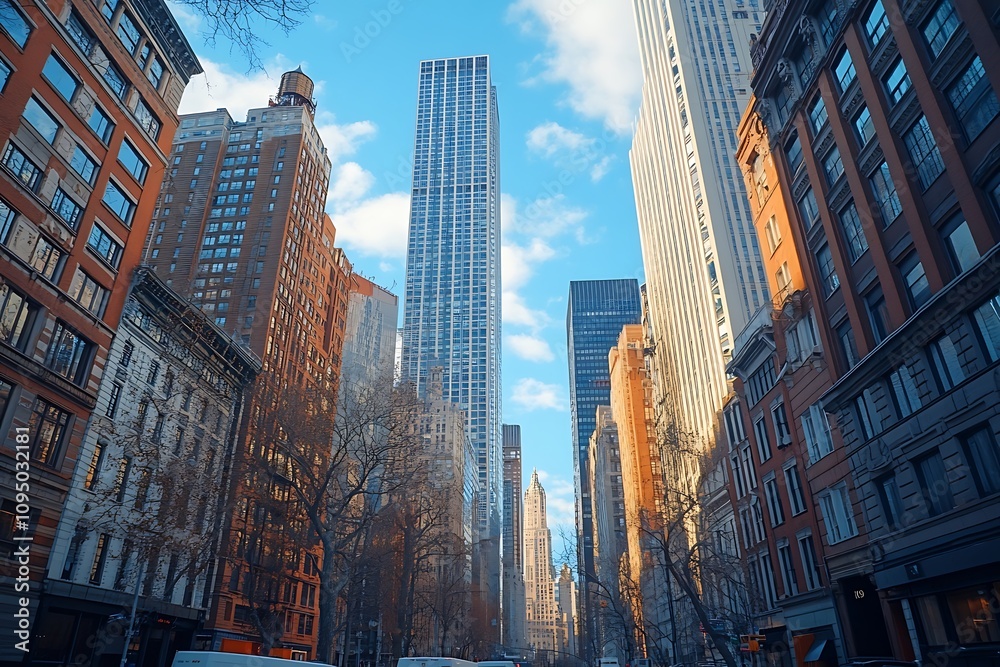 Obraz premium Back View Man Walking Sunlit Metropolitan Street