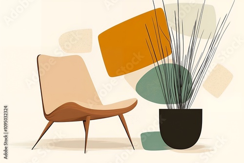 北欧風デザインの椅子と抽象的な壁アート | Scandinavian Chair and Abstract Wall Art photo