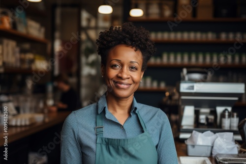 Portrait of a middle aged African American female cashier