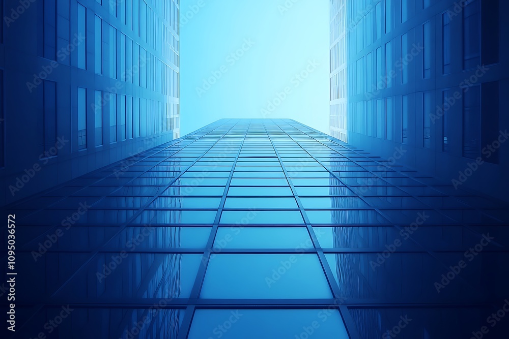 Blue Glass High-Rise Minimalist Cityscape Upward View