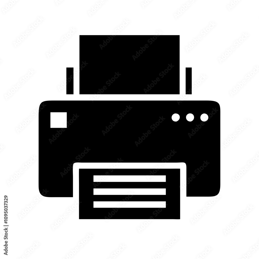 Minimalist black flat printer icon featuring a clean and modern design. The icon showcases a simplified silhouette of a printer, suitable for digital applications, websites, mobile a Minimalist black flat printer icon featuring a clean and modern design. The icon showcases a simplified silhouette of a printer, suitable for digital applications, websites, mobile a