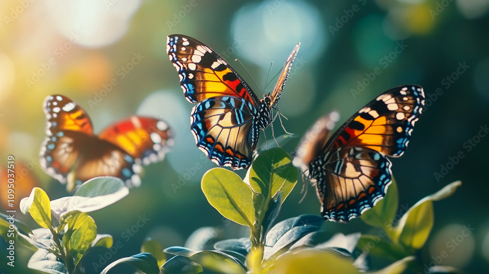Obraz premium beautiful group of butterfly background with flower