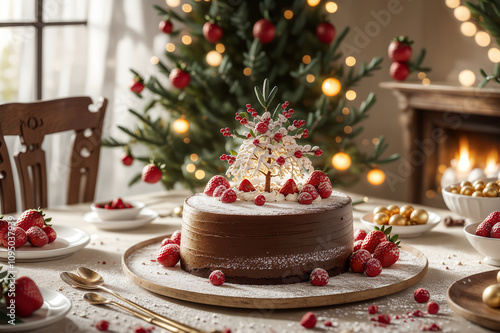 Delicious Christmas cake served on the table