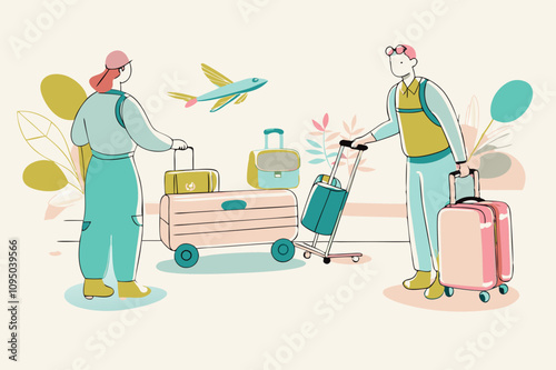 Senior Couple Enjoying Travel at Airport with Luggage