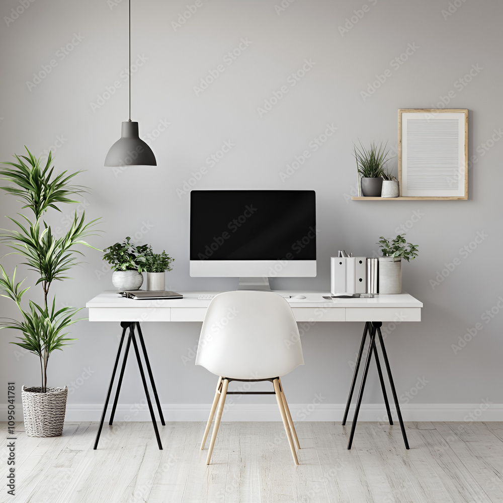 Home office setup modern interior digital workspace minimalist design bright environment productivity concept Home office setup modern interior digital workspace minimalist design bright environment productivity concept