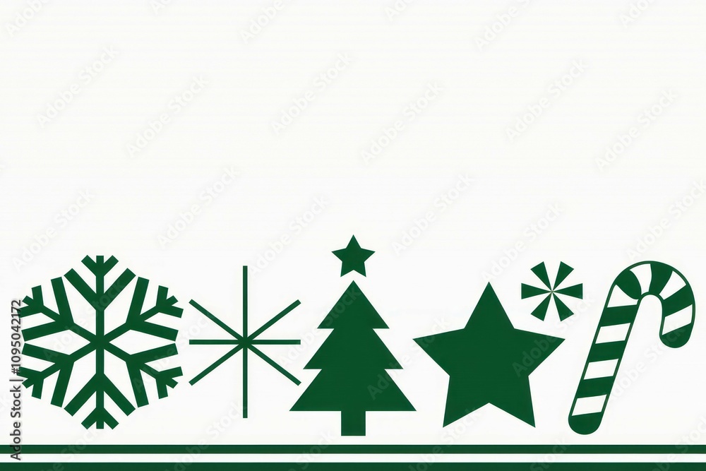 Fototapeta premium Green christmas icons border. Festive winter holiday design. Simple, elegant green icons convey joy and cheer. Perfect for cards or banners.