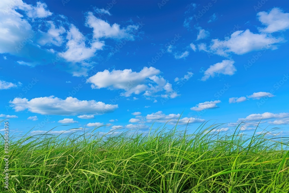 Lush green grass and a clear blue sky, perfect for outdoor activities or landscapes