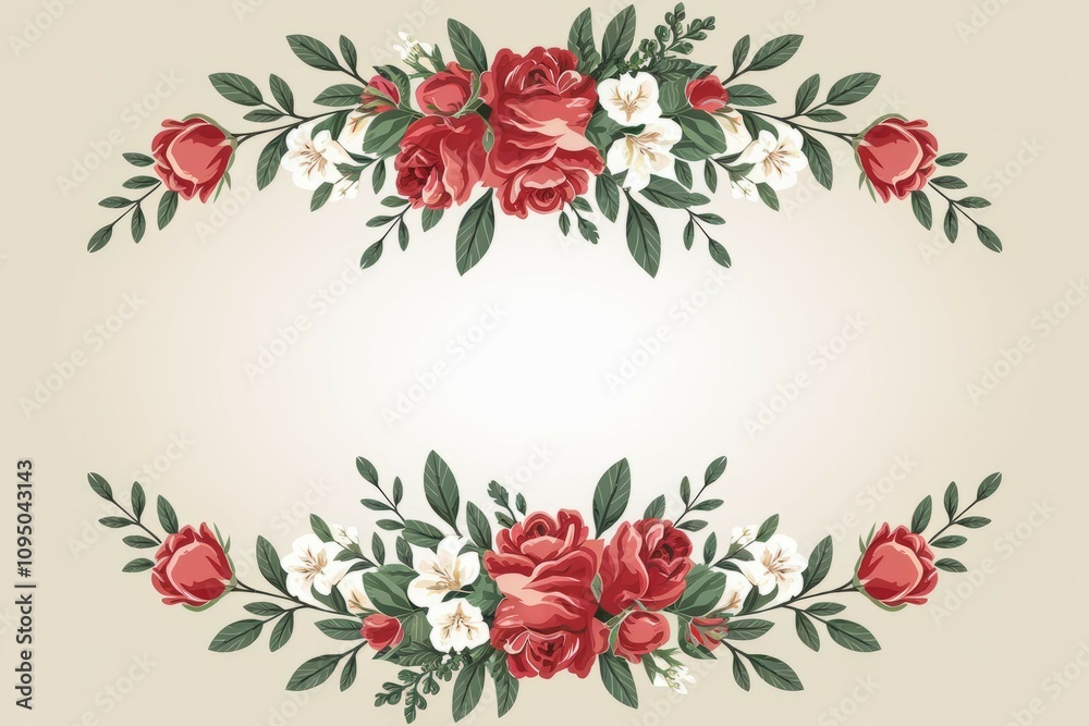 Romantic rose floral frame. Elegant red roses and white blossoms create a lovely frame, perfect for invitations or announcements. Symbolizes love and celebration. Romantic rose floral frame. Elegant red roses and white blossoms create a lovely frame, perfect for invitations or announcements. Symbolizes love and celebration.