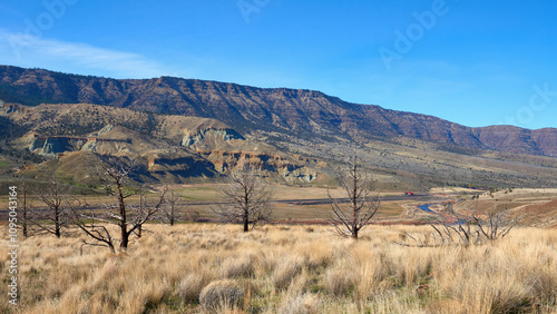 Landscape near the Blue Basin geology formation, John Day Fossil Beds National Monument, Eastern Oregon nature.