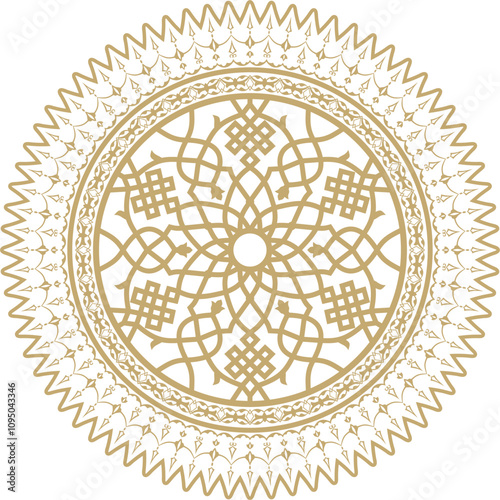 Vector golden round Turkish ornament. Ottoman circle, ring, frame.