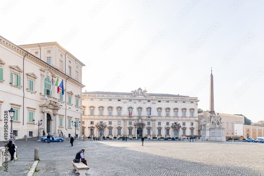 Obraz premium Rome, Italy - April 11, 2024: Rome, Italy - April 11, 2024: Quirinale Square with tourists strolling through the streets in Rome, Italy