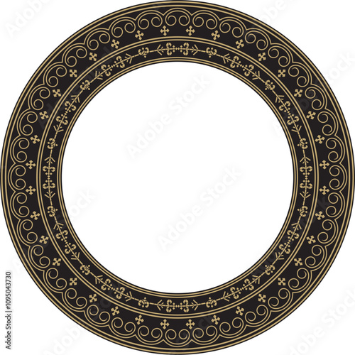 Vector gold and black round Yakut ornament. Endless circle, border, frame of the northern peoples of the Far East.
