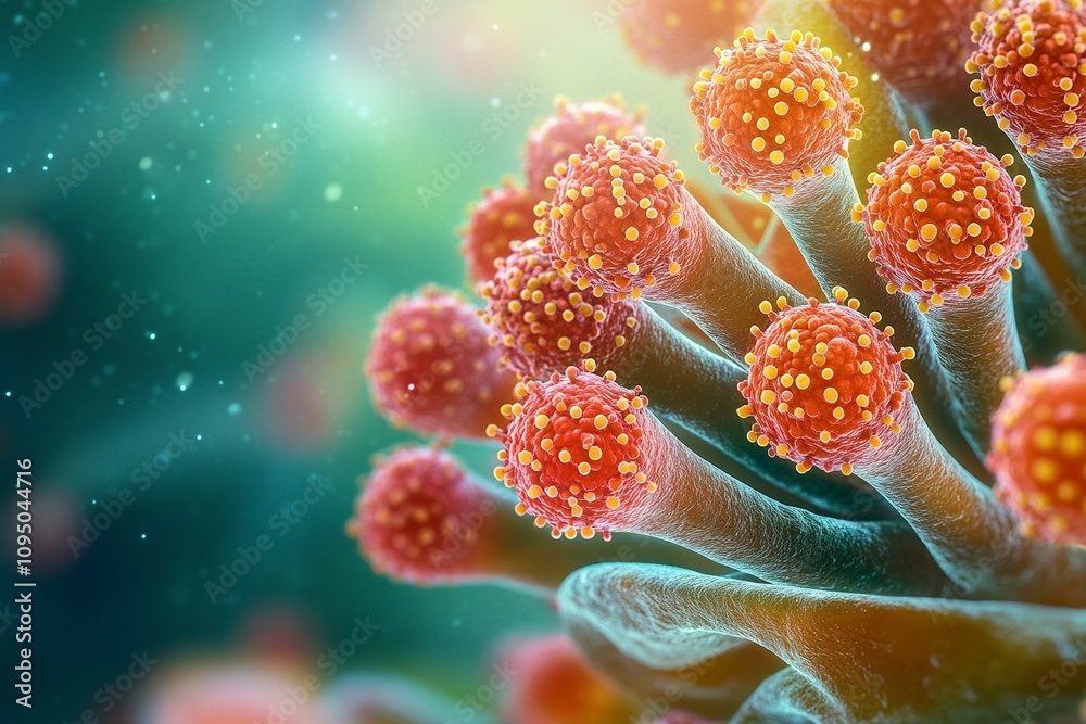 Epstein-Barr DNA herpes virus infecting a B lymphocyte, electron micrograph. EBV, herpesvirus 4 cell, virology science medical 3D illustration. Epstein-Barr DNA herpes virus infecting a B lymphocyte, electron micrograph. EBV, herpesvirus 4 cell, virology science medical 3D illustration.