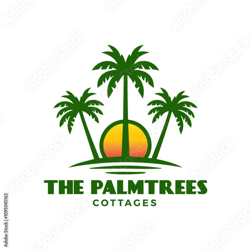 Tropical island paradise with palm trees under a sunny sky by the sea