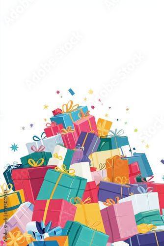Illustration of a pile of colorful gifts  in white  background.