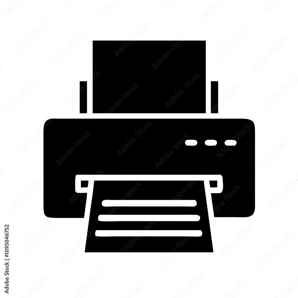 Minimalist black flat printer icon featuring a clean and modern design. The icon showcases a simplified silhouette of a printer, suitable for digital applications, websites, mobile a Minimalist black flat printer icon featuring a clean and modern design. The icon showcases a simplified silhouette of a printer, suitable for digital applications, websites, mobile a
