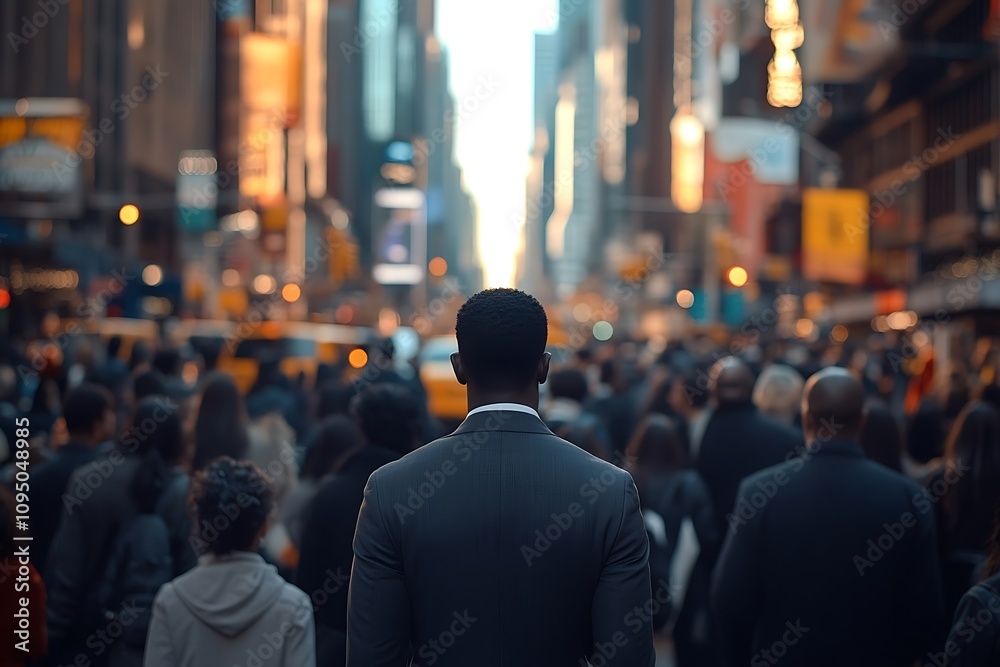 Businessman Back View City Rush Hour Skyscrapers Businessman Back View City Rush Hour Skyscrapers