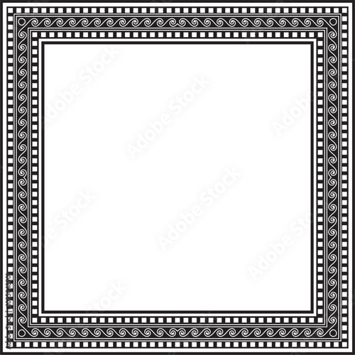 Vector black monochrome classic Greek square ornament. Rectangle of Ancient Greece and Roman Empire. Byzantine painting of walls, floors and ceilings. Decoration of European palaces