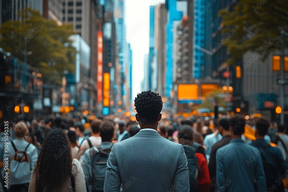 Businessman in Anonymous Crowd, City Street View Businessman in Anonymous Crowd, City Street View