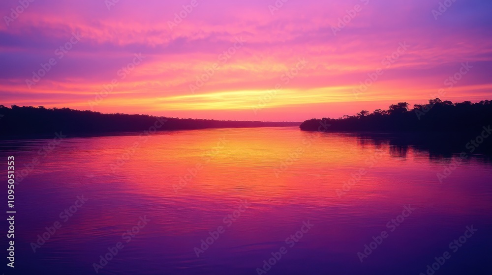 Beautiful sunset casts vibrant hues across the sky while a calm river reflects the colors. The serene landscape creates a peaceful atmosphere during twilight. Beautiful sunset casts vibrant hues across the sky while a calm river reflects the colors. The serene landscape creates a peaceful atmosphere during twilight.