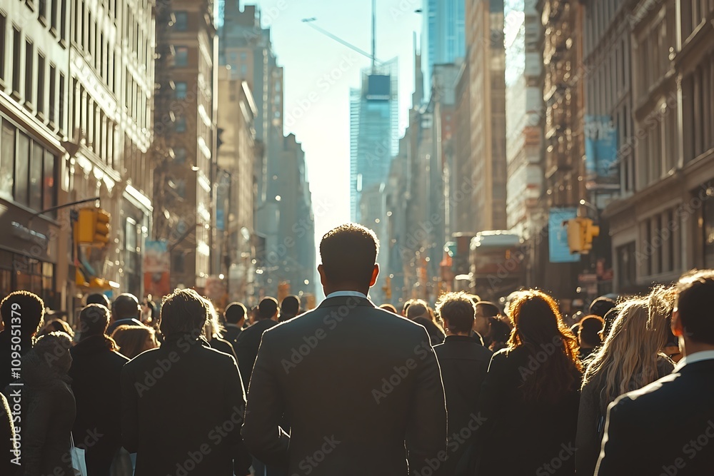 Obraz premium Businessman in Suit Amidst City Street Crowds