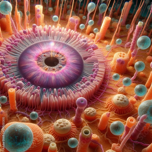 Close up of cone and rod cells in the retina photo