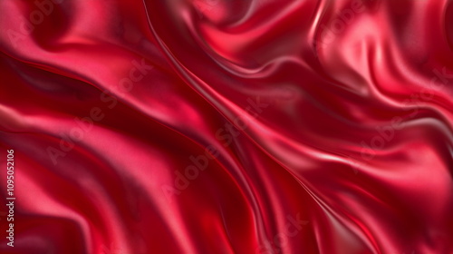 Realistic red silk top view background. Elegant and soft royal background with shining fluid surface. Red luxury background design