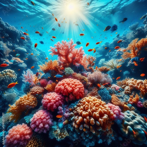 Coral Reef A vibrant underwater ecosystem with colorful corals a