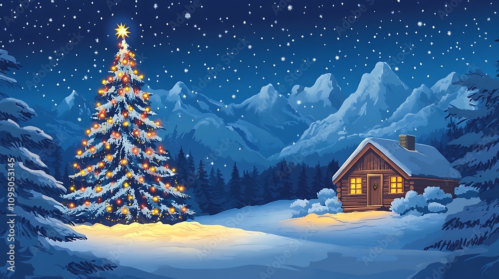 Cozy Christmas Scenes: Decorated Tree, Warm Fireplace, and Festive Lantern in Snow Cozy Christmas Scenes: Decorated Tree, Warm Fireplace, and Festive Lantern in Snow