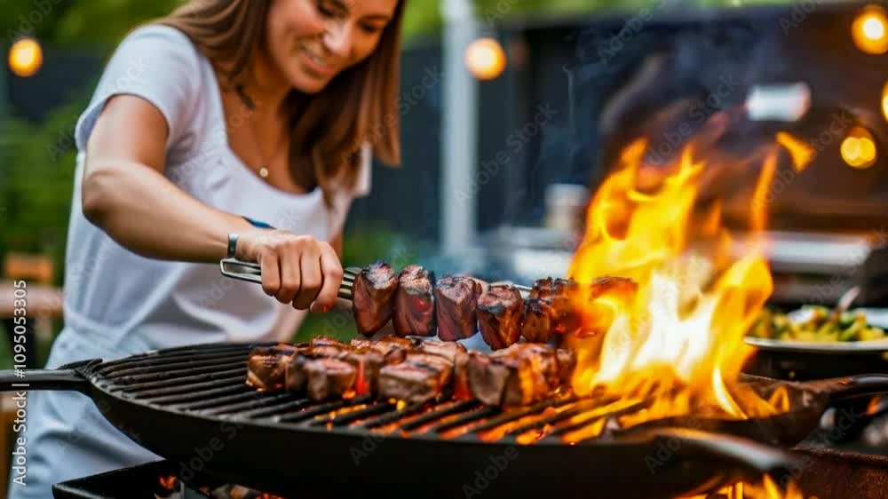 a man in a barbecue grill with a fire. a man in a barbecue grill with a fire.