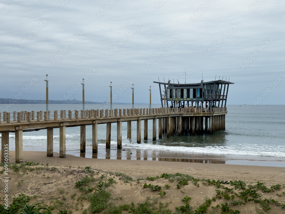 Durban Ushaka beach pier along golden mile beach in South Africa