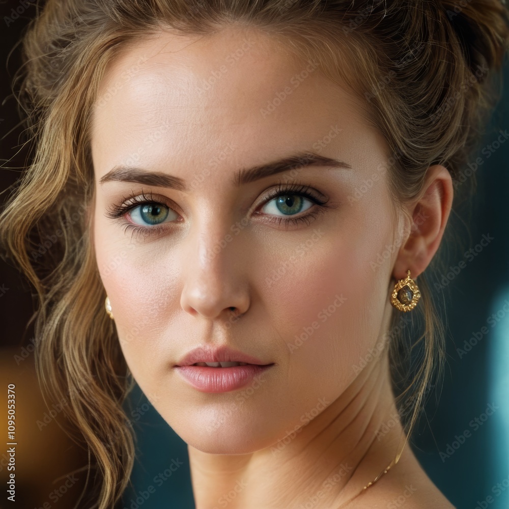 Fototapeta premium portrait of a woman model young looking at camera beautiful woman girl closeup glamour