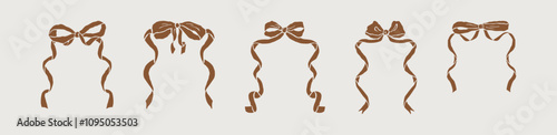 Bow and Ribbon Frames Collection. Whimsical girly aesthetic. Hand drawn borders perfect for invites, postcards, wedding, menus in sketch style. Elegant vector illustration.