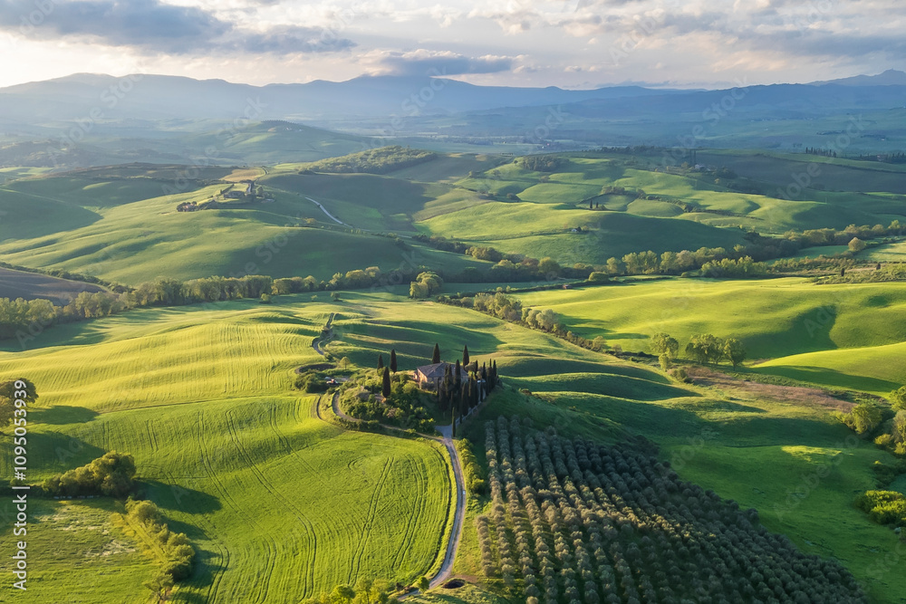 Beautiful Tuscany landscape drone view in Italy