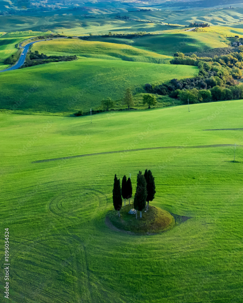 Beautiful Tuscany landscape drone view in Italy