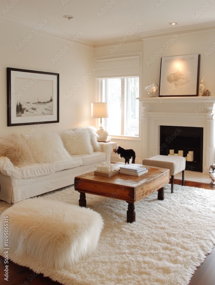 Elegant White Living Room Decor With Fluffy Rugs Elegant White Living Room Decor With Fluffy Rugs